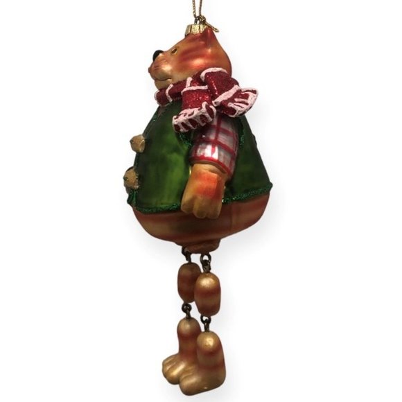 Orange Tabby Cat With Fish Glass Christmas Tree Ornament - Picture 4 of 5